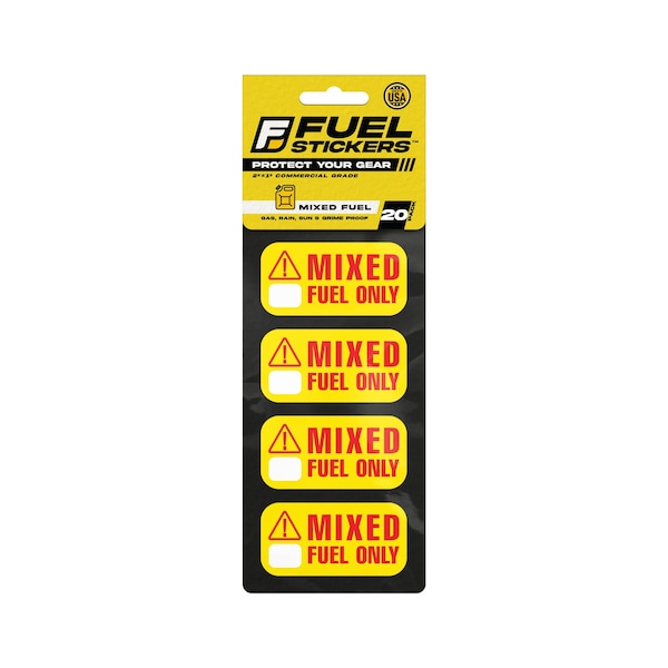 Mixed Fuel Sticker, 2-Cycle Label: Fuel Can & Outdoor Power Equipment, Hvy-Dty, 2''x1'', 20PK